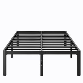 LAKKURI 18 Inch High Platform Metal King Size Bed Frame, King Bed Frame no Box Spring Needed, Heavy Duty, Noise Free, Easy Assembly, Black