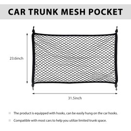 ZNDAW Elastic Cargo Net for SUV, 31.5 × 23.6 inch Stretchable Mesh Trunk Bed Net with ABS Hooks, Adjustable Luggage Netting Cover Rear Cargo Organizer for Vehicles, Car Accessories