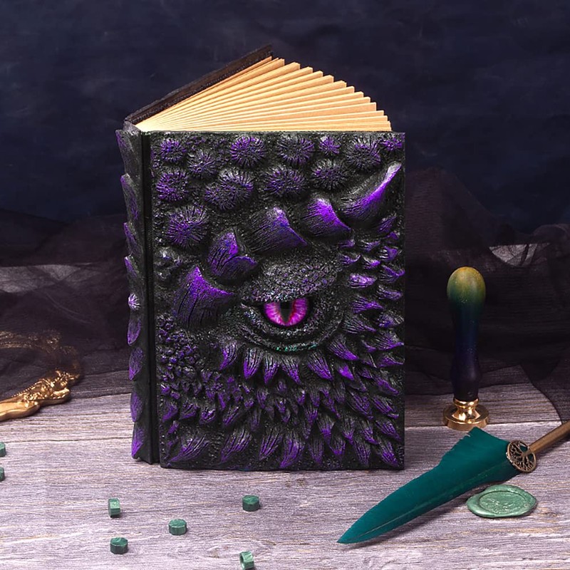 MAZERAN 3D Dragon Hardcover Embossed Journal, Antique Handmade Dragon Eye