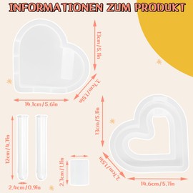 WUISOLQP 2 Stück Silikonformen Gießformen Herz, Vase Gießformen Silikon, Silikonform Herz Vase mit 2 Reagenzgläsern, Epoxidharz Formen Gipsformen Zum Gießen DIY Gießform Herz für Hydrokulturpflanzen