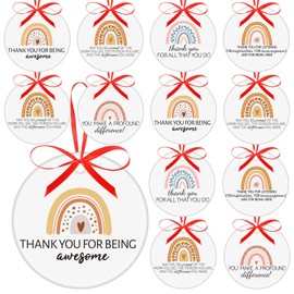 Loetere 12 Pieces Christmas Thank You Gifts Thank You Ornament Inspirational Hanging Ceramic Ornament Round Ceramic Hanging Plaque Appreciation Gifts for Women Coworkers Employee Nurse Teachers Friend