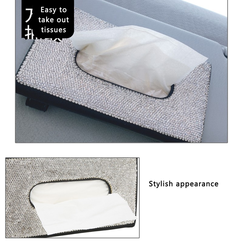 Rhinestone Sun Visor Tissue Box Bling Napkin Storage Holder Universal