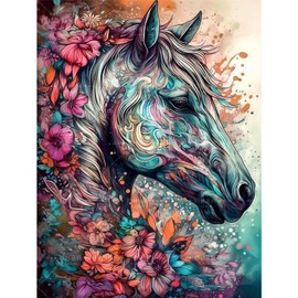 BJBJJIU 5D Diamond Art Painting Kit, Diamond Painting Picture Set, Diamond Painting Rhinestone Embroidery Painting Painting for Adults, Children, Home, Wall Decorations 40 x 30 cm (Horse)