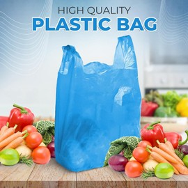 FERRIS FERRIS | 200pk Strong Large Vest Carrier Bags with Handles | Multi-Purpose Heavy Duty Plastic Bags 11 x 17 x 21 | Use for Shopping, Market-Stalls, Takeaway, Groceries or General use in Kitchen (Blue)