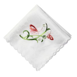 [Ebherys] 100% Silk Pure Hand Embroidered Handkerchief Square Hand Embroidered White Wavy Edge Dark Blue Gift Box Gift Bag Wedding Party Gift (Red Butterfly on White), Red Butterfly on White