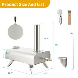 DWVO Pizza Oven Outdoor Wood-Fired 12 Inch Outdoor Pizza Oven with Rotatable Pizza Stone, Pizza Maker Portable Stainless Steel Pizza Grill, Silver Party Use