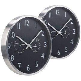 St. Leonhard Kitchen Wall Clock: Set of 2 3-in-1 Radio Wall Clock with Thermometer and Hygrometer, Made of Aluminium (Silent Wall Clock, Radio Wall Clock, Silent for Bedroom)