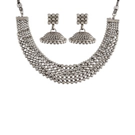 I Jewels 18K Gold & Silver Plated Traditional South Indian Style Choker Necklace Jewellery Set for Women/Girls