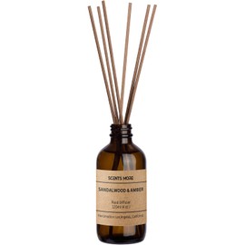 Reed Diffuser Set | Sandalwood & Amber Scented Reed Diffuser Sticks | 4oz Enhanced Scent Diffuser Fragrance Oil for Bedroom Bathroom Home Décor (Sandalwood & Amber, 4oz Reed Diffuser Set)