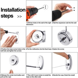 4 Pcs Retractable Clothesline 304 Stainless Steel Clothes Line 9. 2ft Retractable Laundry Line Shower Clothesline with Heavy Duty Adjustable Rope for Indoor Outdoor Home