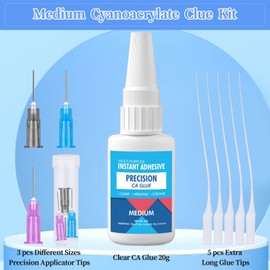Medium CA Glue Adhesive for Metal and Stones - Quick Dry Model Adhesive With Precision Microtips Applicators for Jewelry Making, Repairing Ceramic, Hobby Crafts