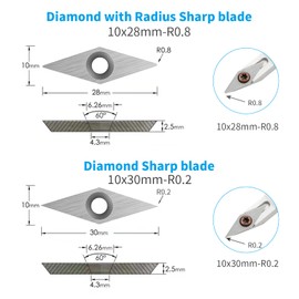 DEEFIINE 10Pcs Tungsten Carbide Cutters Inserts Set with 6pcs Screws for Woodturning Tools(Include 11mm Square, 11mm Square with Radius R50， 12mm and 8.9mm Round,30x10mm Diamond with Sharp Point)