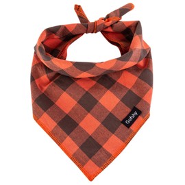 Gofshy Dog Bandana Fall Small-Orange Brown Dog Scarf Buffalo Plaid Printing Adjustable Bib Handkerchief Accessories for Small Dogs Cats (S)