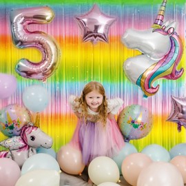 Fancy Dress Tinsel Curtain Rainbow Glitter with 20 Colourful Balloons, 2 Fringe Curtains, Glitter Curtains, Tinsel Background, Fringe Streamers, Fringe Curtain for Children Party, Carnival, Birthday