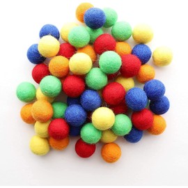 Mini Felt Factory | Rainbow Wool Felt Pom Balls Set (60 Pcs 2.5cm) Blue Red Green Orange Yellow Assorted Colors| Craft Project Supplies | Home Decor Crafting Activity Kit Bunting