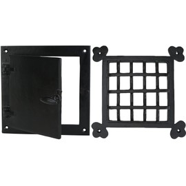 A29 Rectangular Bar Speakeasy Door Grill/Grille with Viewing Door, Cast Iron Decorative Grill for Doors, Windows and Gates, Black Powder Coat Finish, Screen Door Grill, 8.5 X 8.5 inches