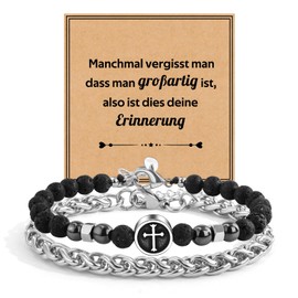 FANCIBAND Cross Bracelet Men's Pearl Bracelet Stainless Steel Natural Stone Bracelets Christian Gifts Confirmation Communion Easter Birthday Gifts for Son Grandson Father Grandfather Husband