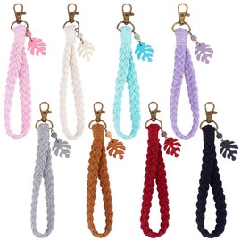 PH PandaHall 8 Colours Macrame Wristlet Keychains, Boho Keychain Wrist Lanyard Keychains Keyring Wristband Bracelet Keyring Holder Lanyard Strap Phone Charm for Car Keys Women Handbag Backpacks