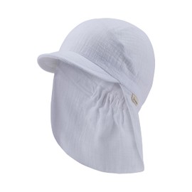 Sterntaler Plain Neck Peaked Cap - Unisex Hat Made of Airy Cotton Muslin - Lightweight Baby and Children's Summer Hat - Headpiece with Comfortable Elastic Band at the Neck, White, 53