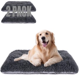 Machine Washable Dog Bed, Deluxe Plush Dog Crate Pad and Cat Bed, Anti-Slip Bottom Kennel Pad Mat, Fuzzy Pet Beds for Large, Medium, Small Dogs Breeds (Dark Grey, 24.0"L x 18.0"W x 3.0"Th x 2 PACK)