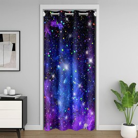 Castle Fairy Starry Galaxy Door Curtain 1 Panel 34" W X 80" L Outerspace Blue Purple Clouds Dreamy Doorway Curtain for Closet Door Colorful Glitter Stars Modern Door Drape for Bedroom Privacy