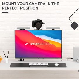 HumanCentric DSLR Monitor Mount Small, Desk Camera Mounting, Light Webcam, Microphone Shelf for Monitor VESA Arm, Replace Clamp Tripods, 100x100mm Patterns, Aluminum, Hardware Included