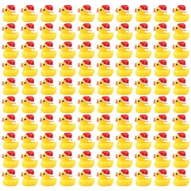 Halinuia Set of 100 Mini Resin Duck Figures, Mini Ducks, Mini Figures, Animal Figures for Aquarium, Miniature Garden Decoration, Yellow
