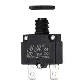 MECCANIXITY 15Amp Thermal Circuit Breaker, 125/250V AC 32V DC Push Button Manual Reset Circuit Overload Protector Switch, Black