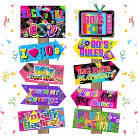 Hooqict 20 Pieces 80s Party Decorations Back to The 80s Neon Retro Sign for Adults Disco Hip Hop 1980s Theme Throwback Birthday Party Supplies
