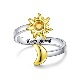 Semicolon Adjustable Sun Moon Keep Going Ring for Women 925 Sterling Silver Jewelry Size 7