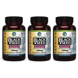 Amazing Herbs Amazing Herbs Premium Black Seed Oil Capsules - High Potency, Cold Pressed Nigella Sativa Aids in Digestive Health, Immune Support & Brain Function - 60 Count, 1250mg (Pack of 3)