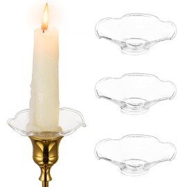 Hewory Glass Bobeches for Candlestick Holders, 3 PCS Candle Drip Protectors Candle Rings for Tapers, Candle Drip Catcher for Candle Stick Candle Holder for Wedding Party Church Home (Scallop, Clear)