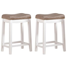 Angel Line Cambridge Padded Saddle Stool with Cushion, 24" Set of 2, White with Tan
