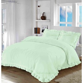 Comfort Collections Santiago Ruffle Frill Edge Design Plain Duvet Cover and Pillow Cases Bedding Set Duck Egg Superking 260cm x 220cm Approximate