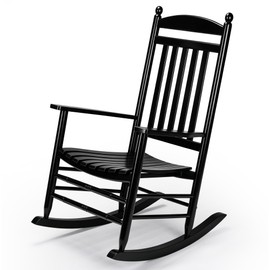 Solid Wood Rocking Chair, Heavy Duty Porch Rocker with High Back & Armrests, 450 LBS Weight Capacity, Outdoor Leisure Rocking Chair for Patio Balcony Backyard, Black
