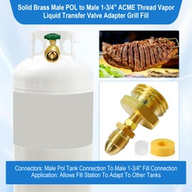 Propane Fill Adapter, Male POL to Male 1-3/4" ACME Propane Tank Fill Valve, Heavy-Duty Fill Filler Coupling Adapter, for Propane Tanks, Grill, Heater, RV and Fill Station Connections.
