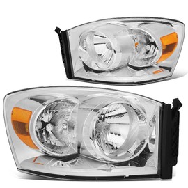 Auto Dynasty Factory Style Headlights Assembly Head Lamps Compatible with Dodge Ram 1500 2500 3500 2006 2007 2008 2009, Driver and Passenger Side, Chrome Housing Amber Corner