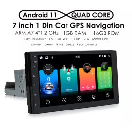 HIZPO Android 11 7" Single 1DIN Car Stereo Radio Player WIFI GPS Mirror Link Headunit