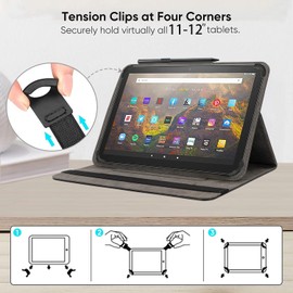 Phondazvi Universal 11 12 Inch Android Tablet Case,Multi-Angle Viewing Stand Stylus Holder Cover for 11"-12" Touchscreen Tablet,Black