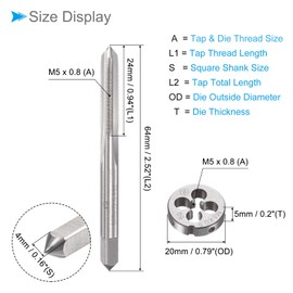 CoCud Tap and Die Set, M5 x 0.5 Thread, Metric High-Speed Steel Machine Screw Tap & Round Die Tool Kit - (Applications: for Threading Tapping Repairing), 1-Set