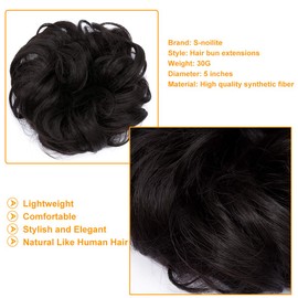 S-noilite Hair Bun Extensions Messy Wavy Curly Dish Donut Scrunchie Hairpiece Accessories Chignons Updo Ponytail Pony Tail Synthetic Hair Extension for Women Girl -1 Piece 30G Dark Brown