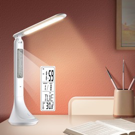 JEAYYDSI LED Desk Lamp - Cordless, Digital Display & Touch Control, USB Charging Port, 3 Color Modes, Auto Timer, Portable & Foldable Eye Caring Light for Reading, Study, Home Office ﻿