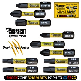 10 x SabreCut SCRK32 32mm PZ1 PZ2 PZ3 PH1 PH2 PH3 TX20 TX25 TX30 TX40 Magnetic Impact Screwdriver Driver Bits Set Pozi Pozidriv Phillips Torx Compatible with Dewalt Milwaukee Bosch Makita etc