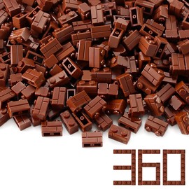 Feleph 360 Pieces 1x2 Masonry Profile Bricks Building Blocks for Wall Parts and Pieces Diverse Bulk Toy Set Compatible with Major Brands (Reddish Brown)