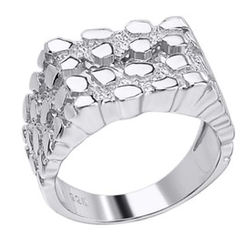 Silver Nugget Ring - Solid 925 Sterling Silver Ring - Iced Baguette Diamond Ring - Sizes 6-13 Great Ring For Men Or Ladies (9)