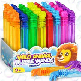32Pcs Mini Animal Bubble Wands Bulk, Jungle Party Favors for Kid, Wild Birthday Decoration, pinata Goody Bag Filler, Summer Outdoor Gifts for Girl Boy