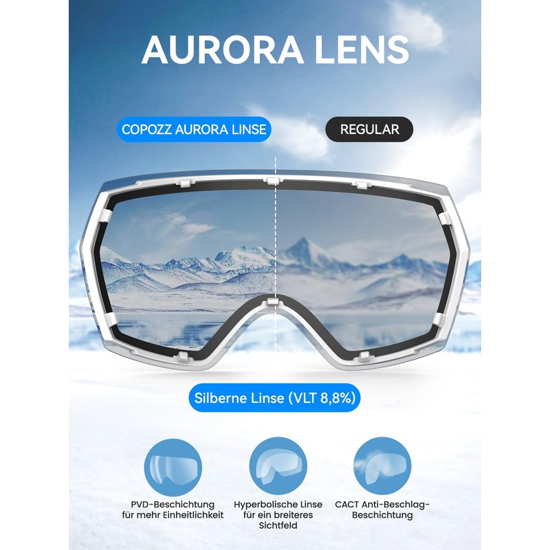 COPOZZ H2 Ski Goggles, Hyperbolic OTG Snow Goggles, Anti-Fog and