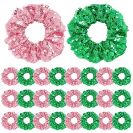 Knitgrip 24 Pcs Pink and Green Hair Scrunchies Good Witch and Princess Party Favors Crown Witch Hair Accessories Elastic Bobbles Ropes Wizard Movie Fan Gifts for Women Friendship(Sequin Style)
