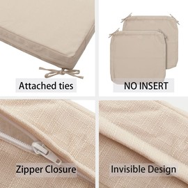 Waterproof Outdoor Cushion Covers 24 x 24 x 4 inch,Set of 2,Replacement Cushion Covers for Garden Patio Furniture Couch Chair Slipcover Only,No Insert(Beige)