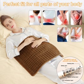 Deepsoon Heating Pad,Electric Heating Pads for Back,Neck,Abdomen,Moist Heating Pad for Shoulder,Knee,Arms,Legs,Dry/Moist Heat & Auto Shut Off,Christmas Gifts for Men and Women,Brown,24x20 Inch
